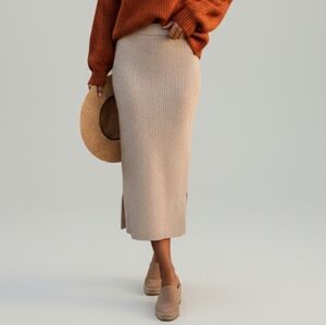 Marine Layer Knit Heathered Beige Midi Sweater Skirt Size XS NWT